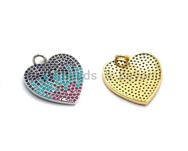CZ Micro Pave Rainbow Multi Color Heart Shape Pendant, Cubic Zirconia Pendant/Charm, Silver/Gold/Rose Gold/Gunmental Plated,19x21mm,Sku#Z258
