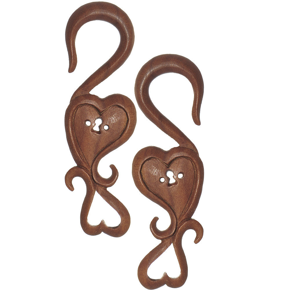 6G Organic Sabo Wood Key to My Heart Hanger Plug Set