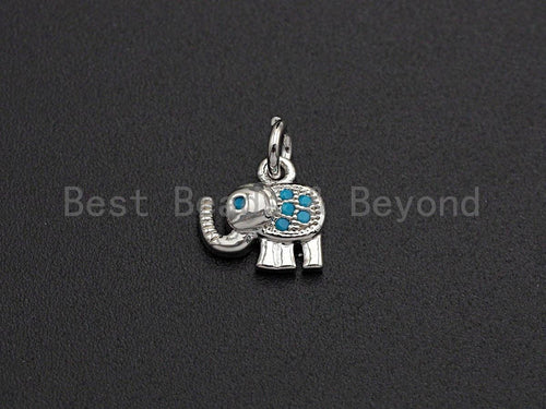 Turquoise CZ Micro Pave Elephant Shaped Pendant/Charm, Cubic Zirconia Pendant Charm,10mm,sku#Z535