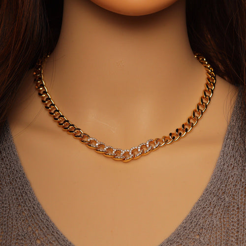 Clear CZ Cuban Link Chain Adjustable Necklace,sku#LX238