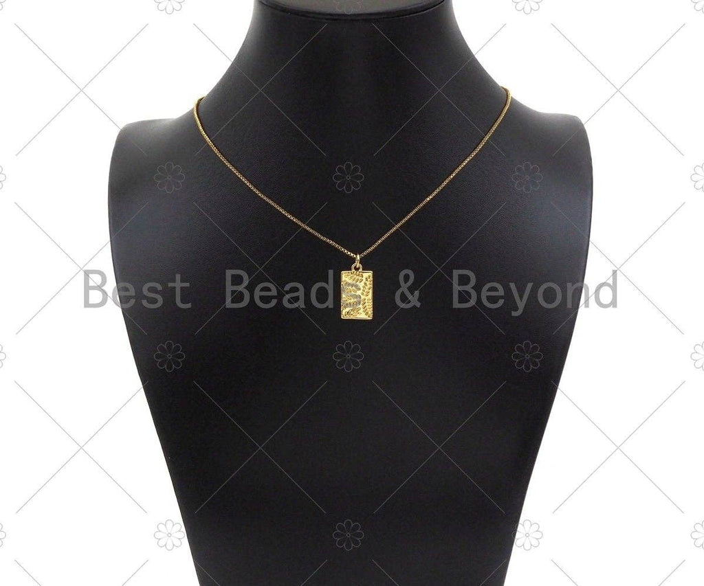 18K Dainty Gold Leaf On Rectangle Shape Pendant/Charm,Gold Medallion Charm, Necklace Bracelet Charm Pendant,11x20mm, Sku#Y403