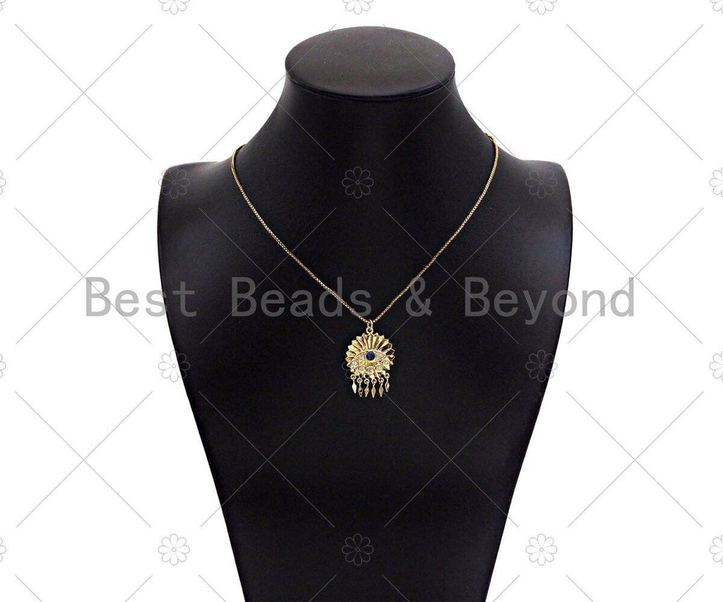 CZ Micro Pave Evil Eye with Dainty Triangle On Round Coin Shape Pendan,18K Gold Medallion Charm, Necklace Bracelet Charm, 30x20mm,Sku#L563