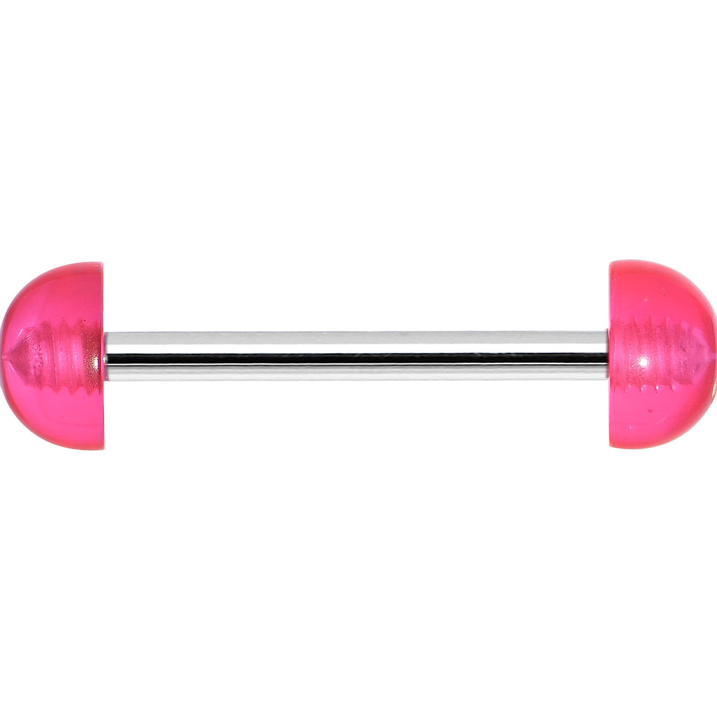 Pink Acrylic Half Ball Pixie Dust Barbell Tongue Ring