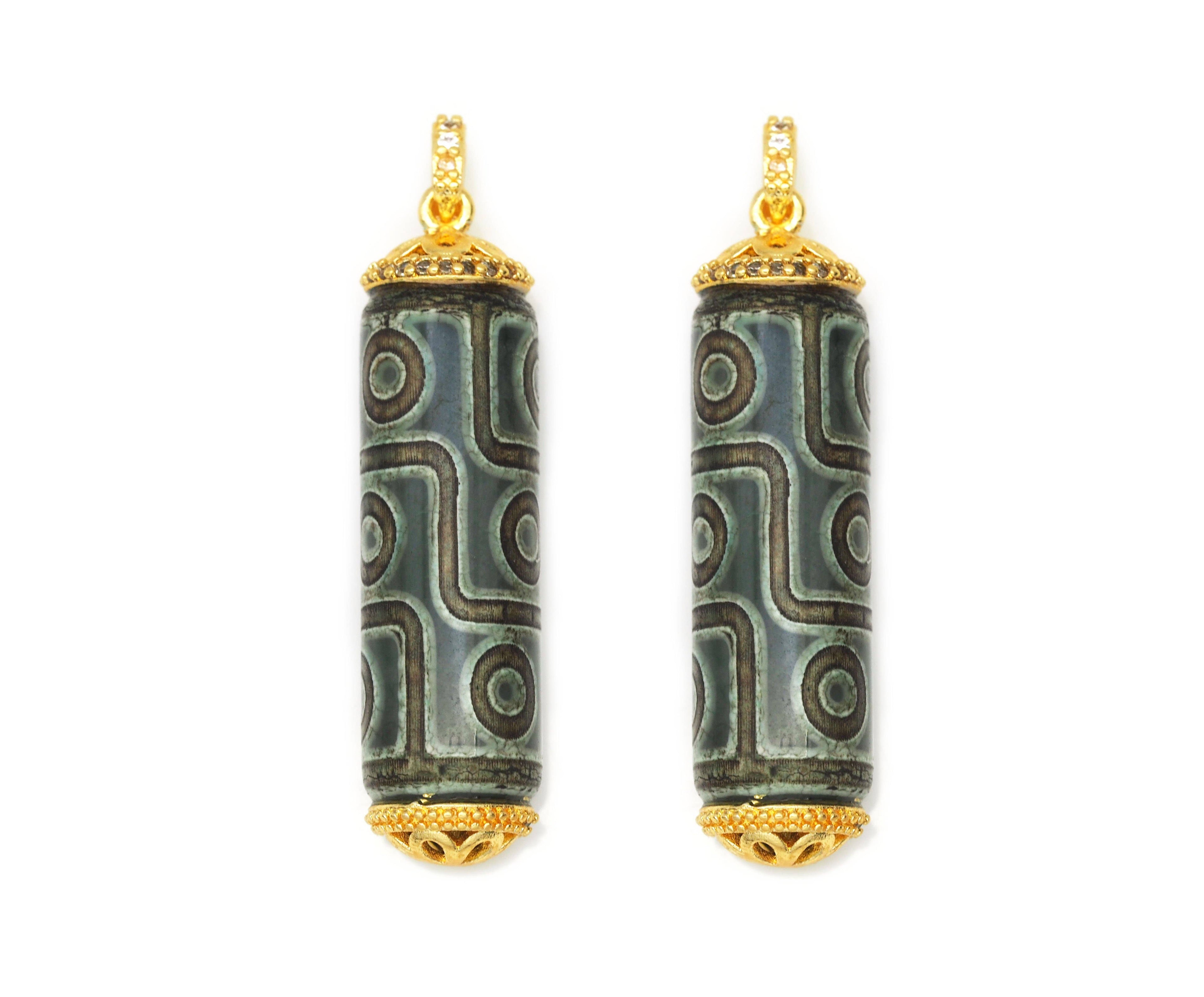 CZ Tibetan Agate Pendant, Sku#EF120