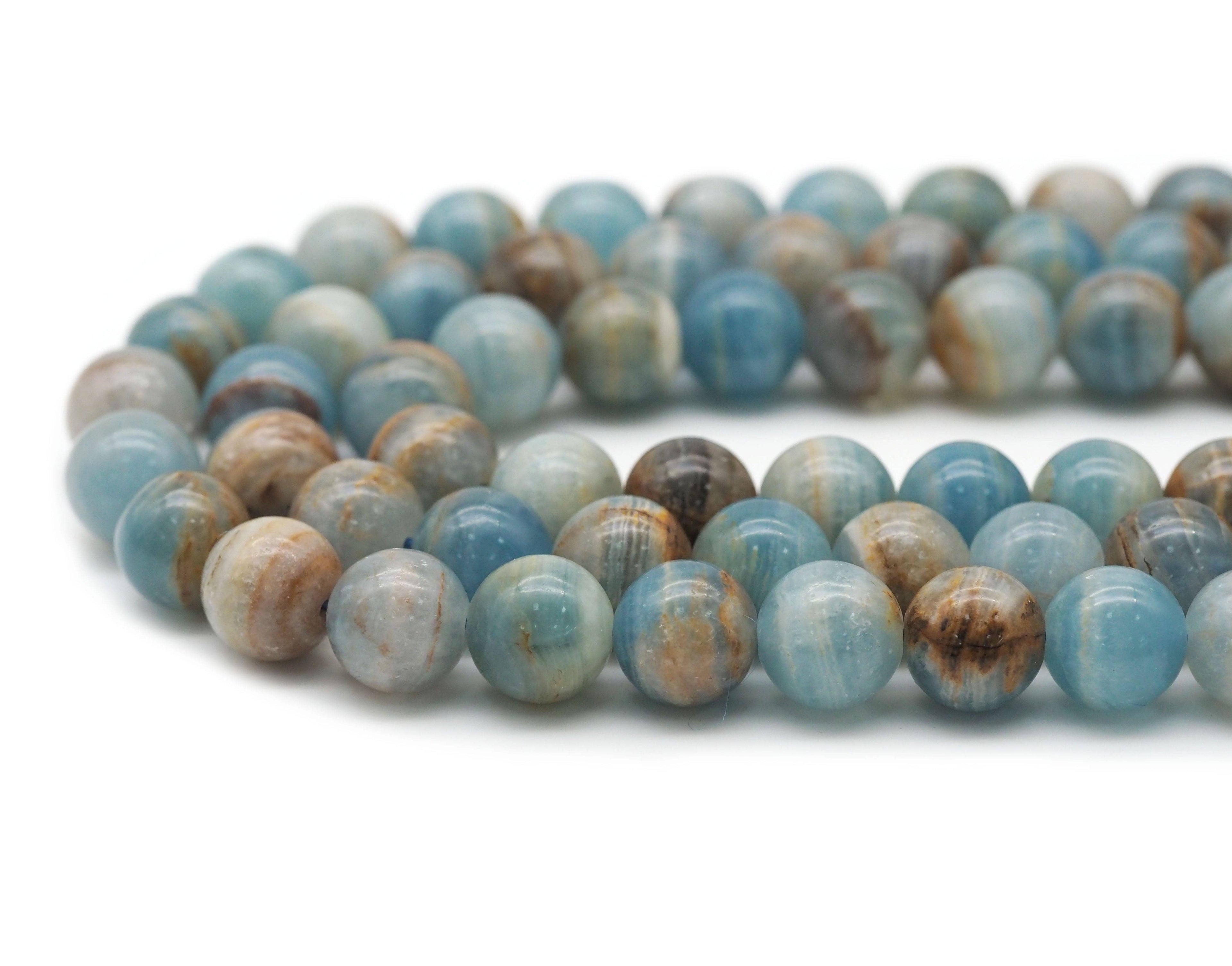 Genuine Blue Brown Calcite Round Smooth Beads, Sku#U1368