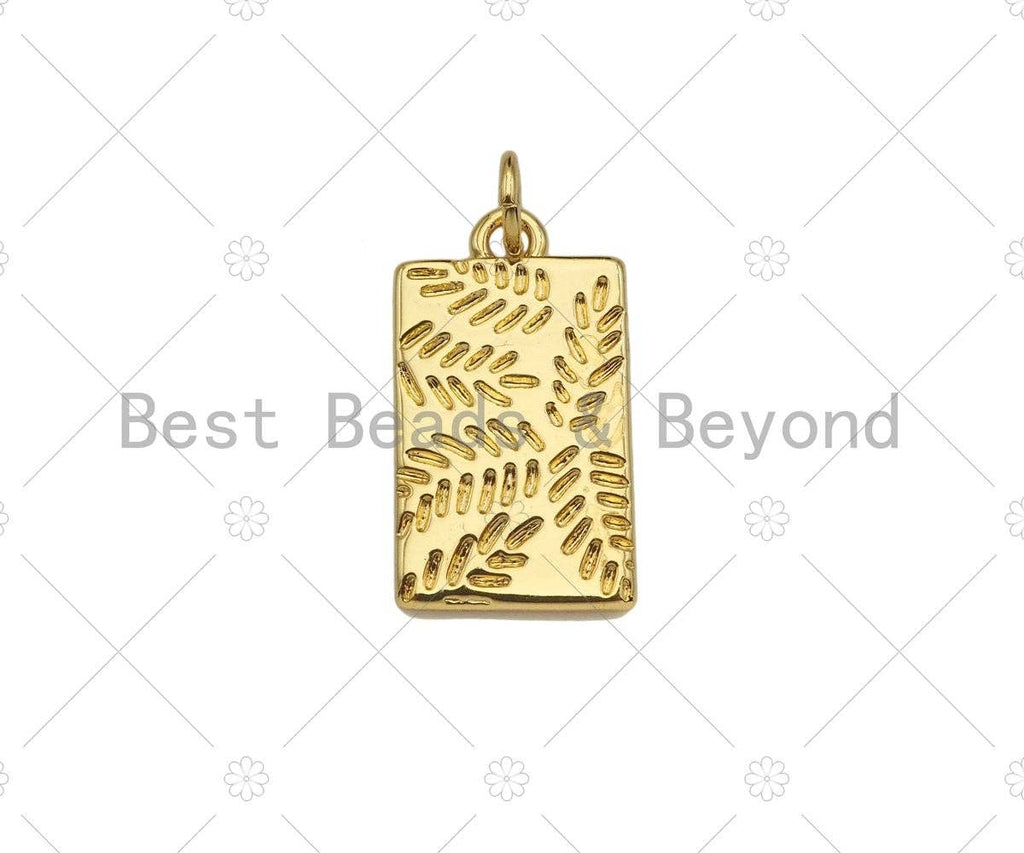 18K Dainty Gold Leaf On Rectangle Shape Pendant/Charm,Gold Medallion Charm, Necklace Bracelet Charm Pendant,11x20mm, Sku#Y403