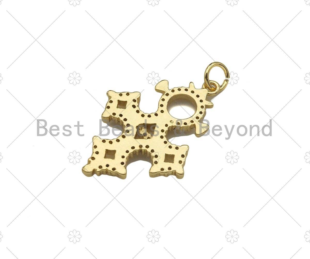 CZ Micro Pave Cross Shape Pendant/Charm,18K Dainty Gold Charm, Necklace Bracelet Charm Pendant,20x28mm,Sku#Z1316
