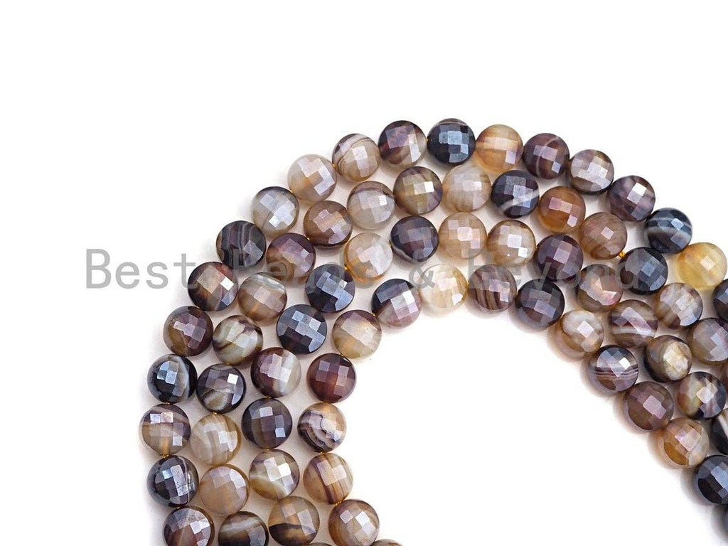 Mystic Plated Double Sided Turtle Shell Cut Natural Agate Coin Shape beads, 6mm/8mm/10mm Checkerboard Cut Agate, 15.5" Full strand, Sku#UA34