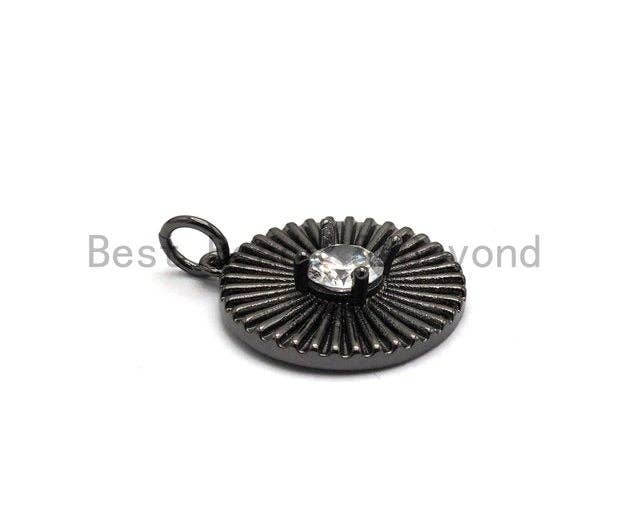CZ Micro Pave Flower Pendant with Focal Large CZ, Cubic Zirconia Paved Charm, Necklace Bracelet Charm Pendant, 17x19mm,sku#Z257