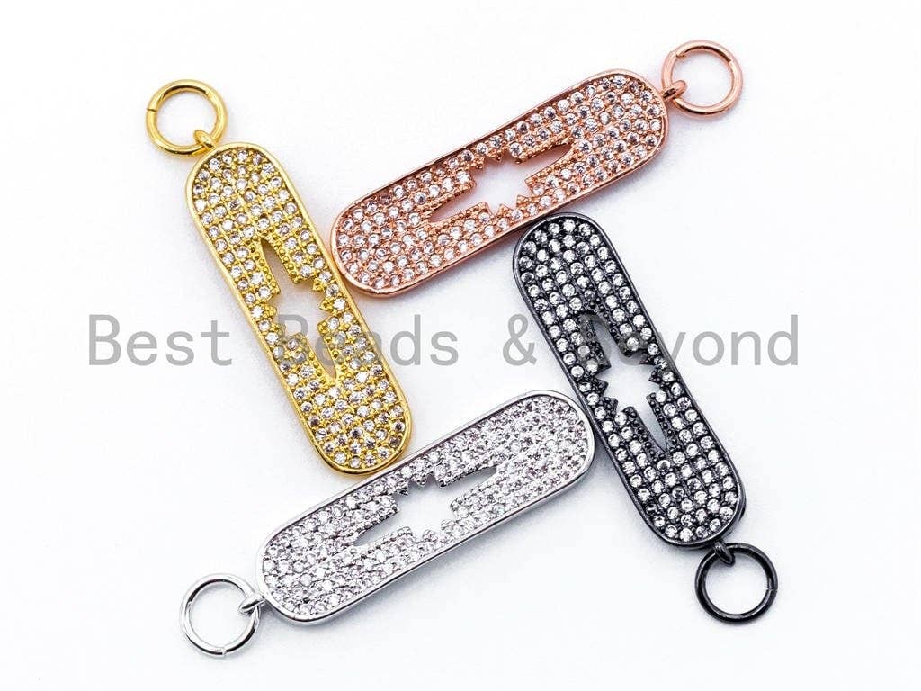 White CZ Micro Pave Oval with Hollow Star charm , sku#L34