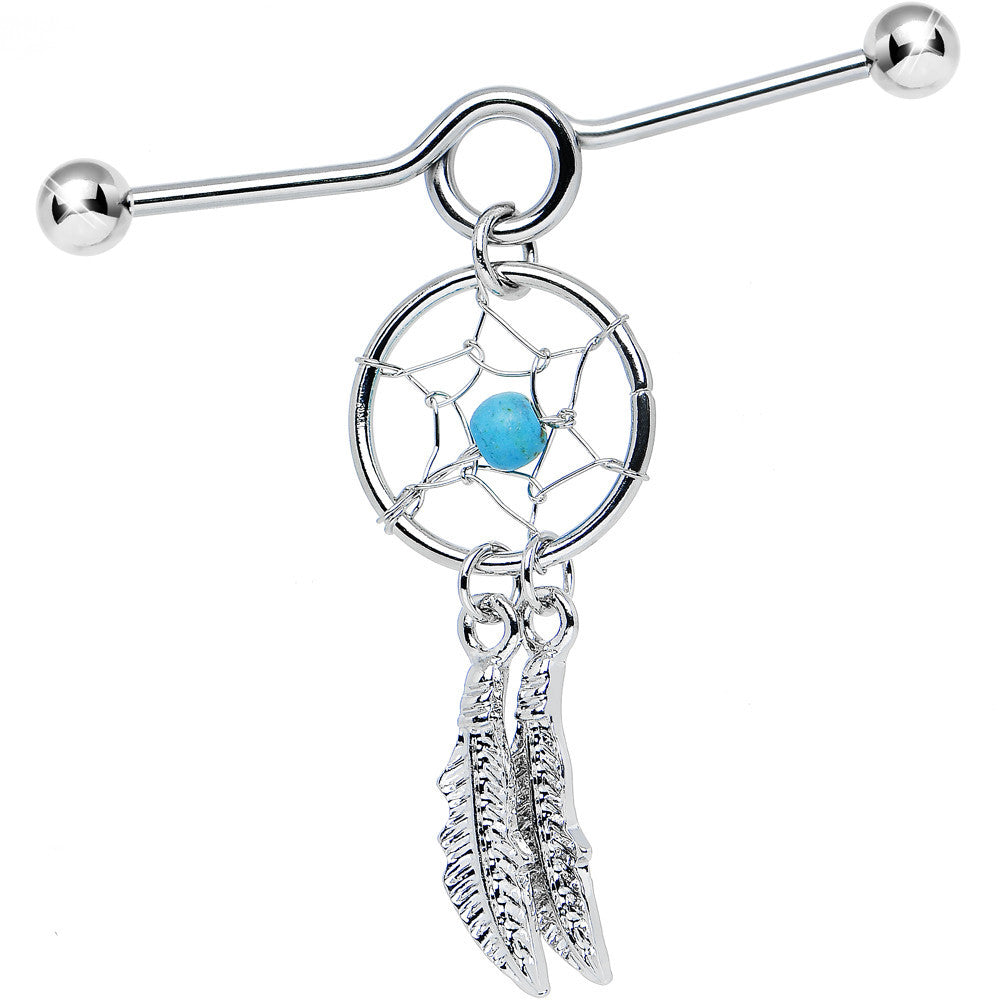 14G Faux Turquoise Southwest Dreamcatcher Dangle Project Bar 38mm