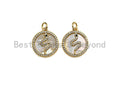 Clear CZ Micro Pave Snake Shape on Mother-of-pearl Pendant Charm, Cubic Zirconia Charm, 16x18mm,sku#Z848