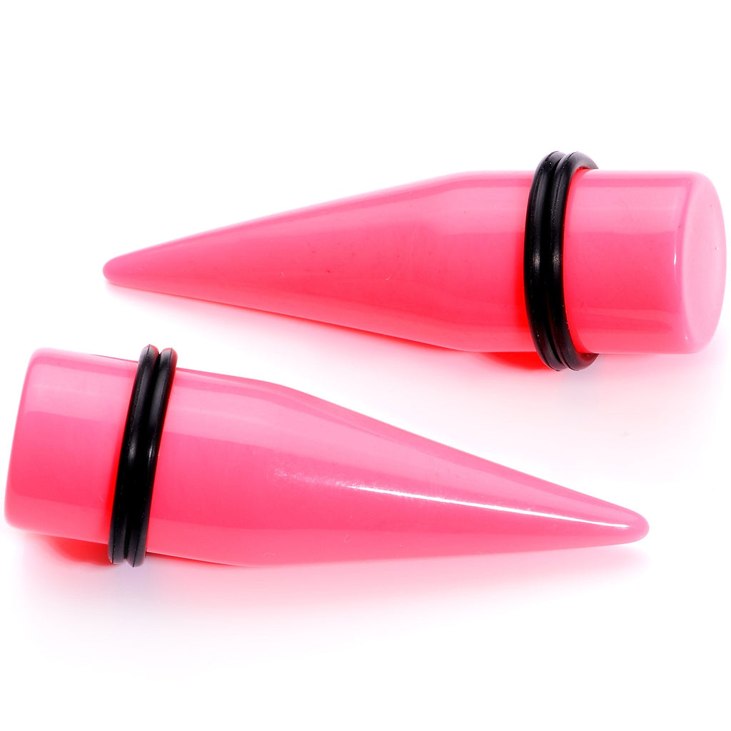 00G to 1 inch 18 Piece Bright Pink Acrylic Ear Stretching Taper Kit Set