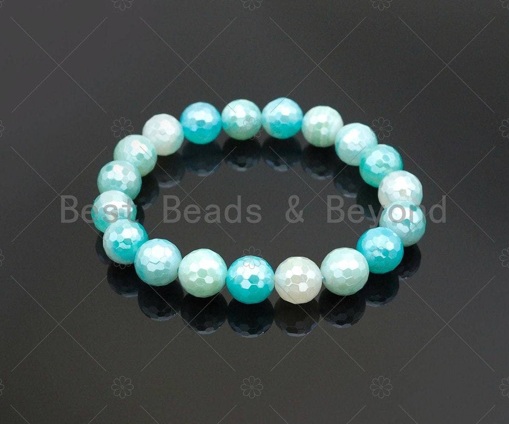 Mystic Aqua Blue Banded Agate Stretchy Bracelet, u1100
