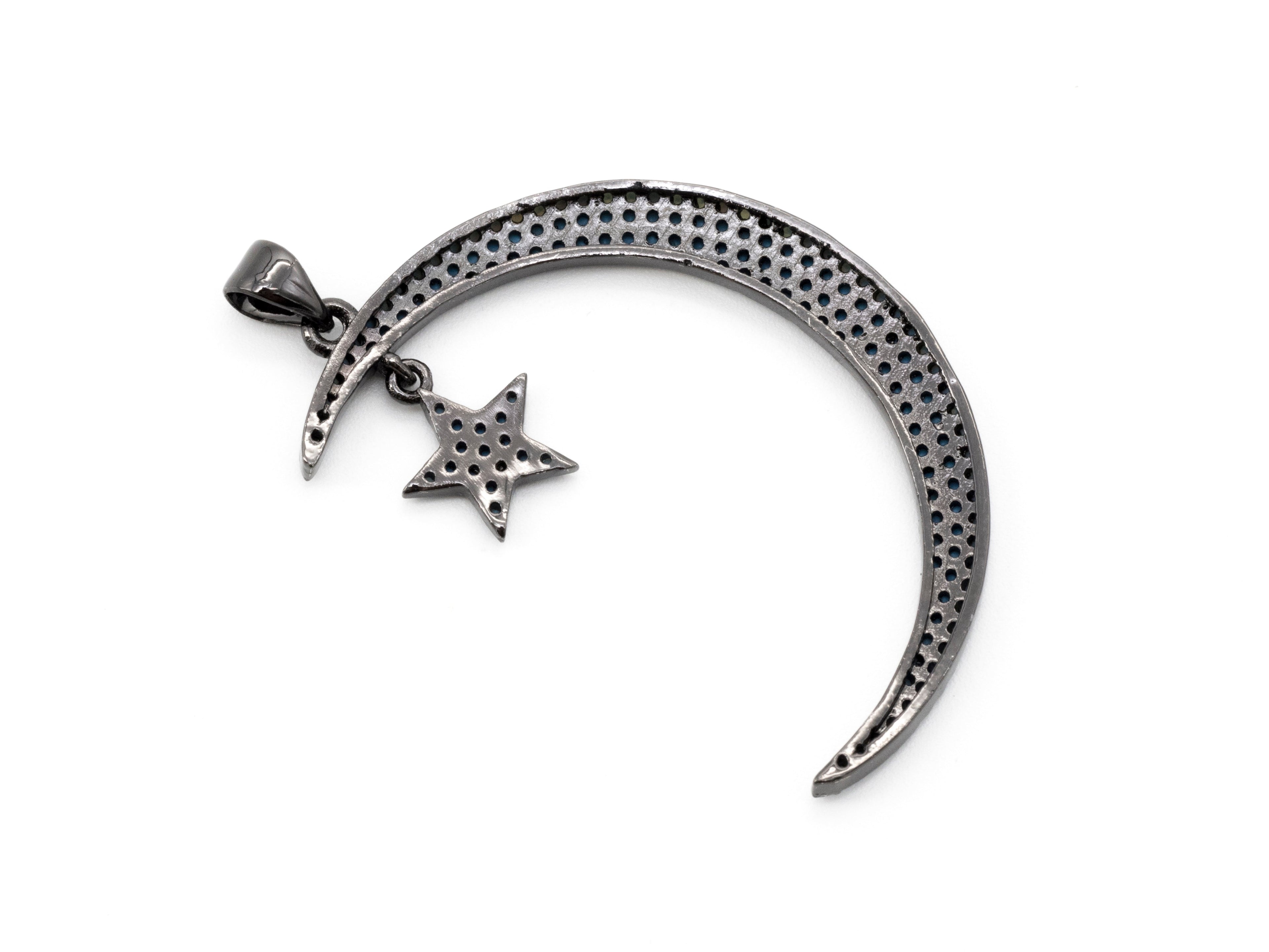 CZ Micro Pave Colored Crescent Moon and Star Pendant, Cubic Zirconia Pendant, 44x5mm, sku#F53