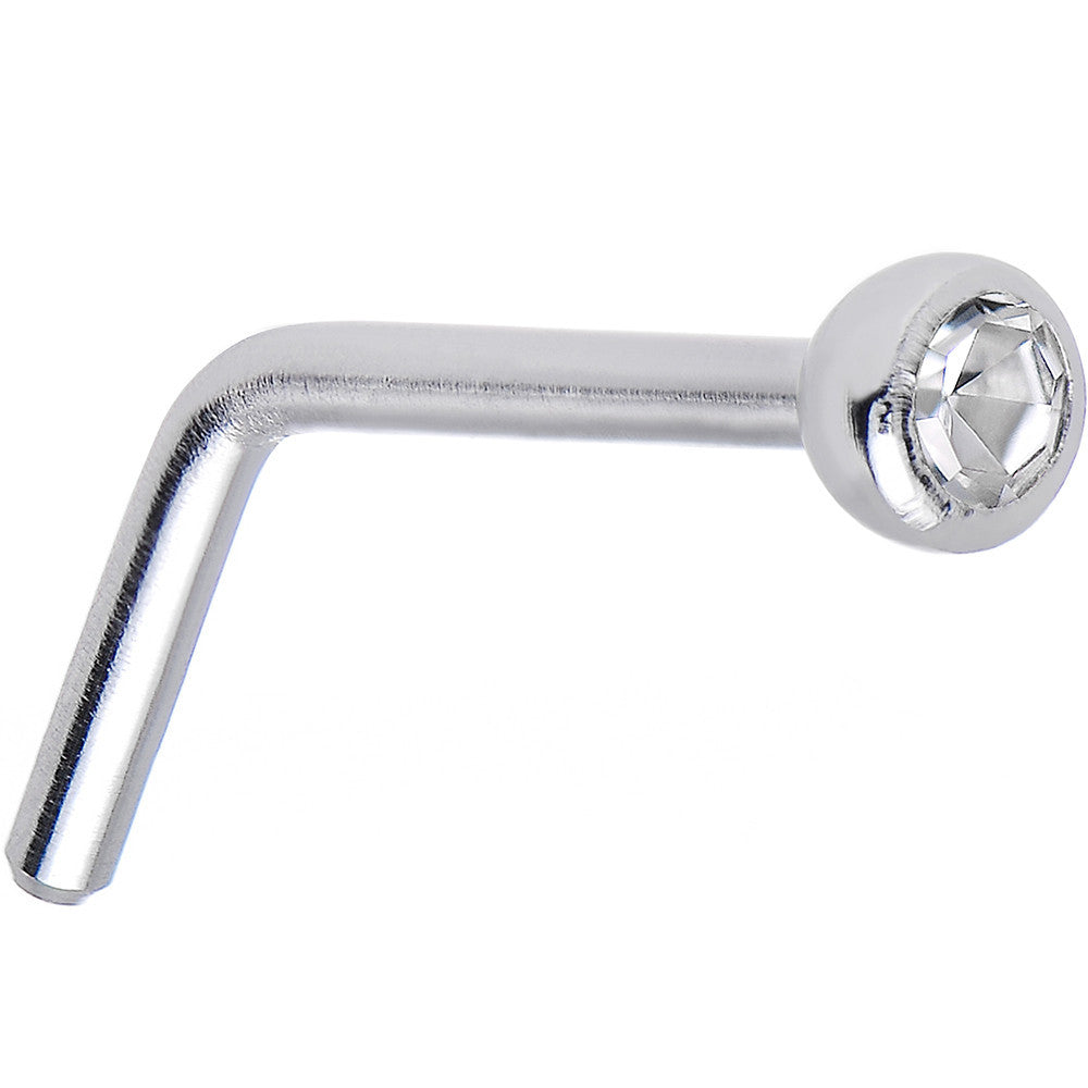 20G Clear Gem Stainless Steel L-Shaped Nose Ring 1/4