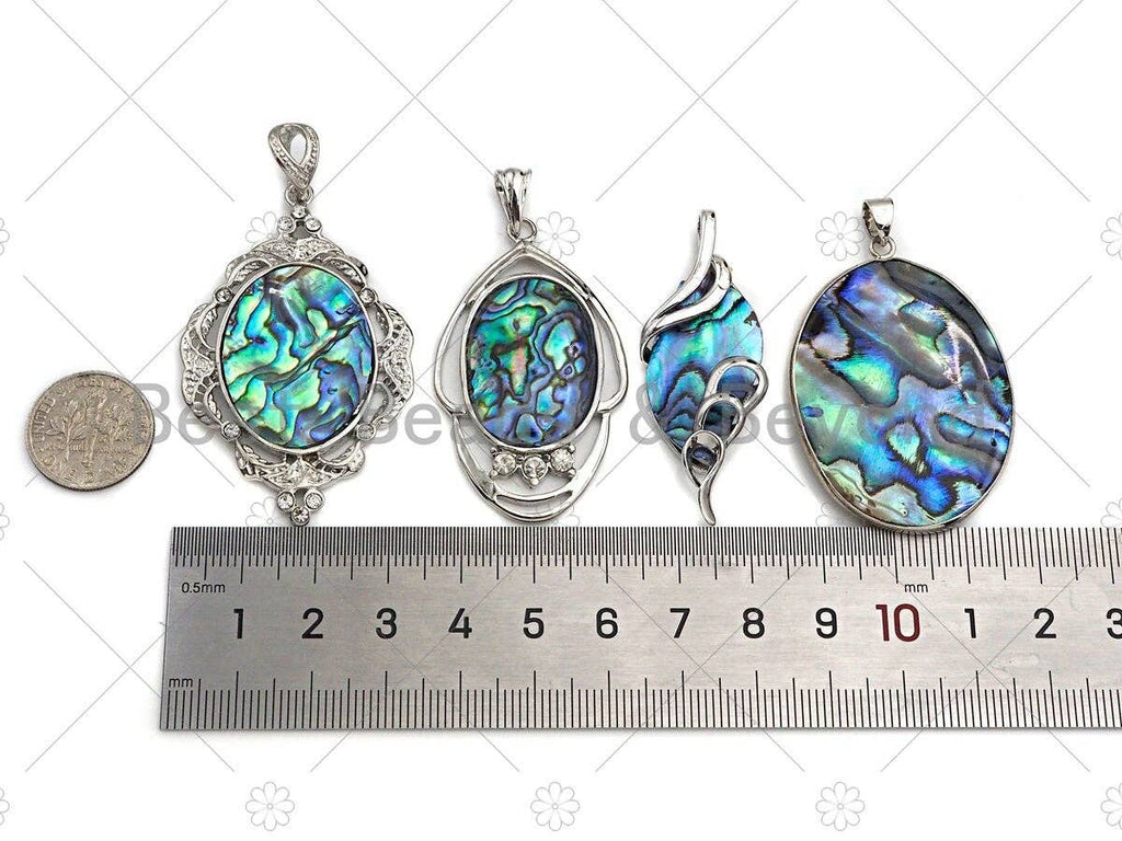 Paua Abalone pendant, Focal Abalone Pendant Silver Finish, Teardrop/oval/Round/Diamond Shape Focal Abalone Charm, sku#R41