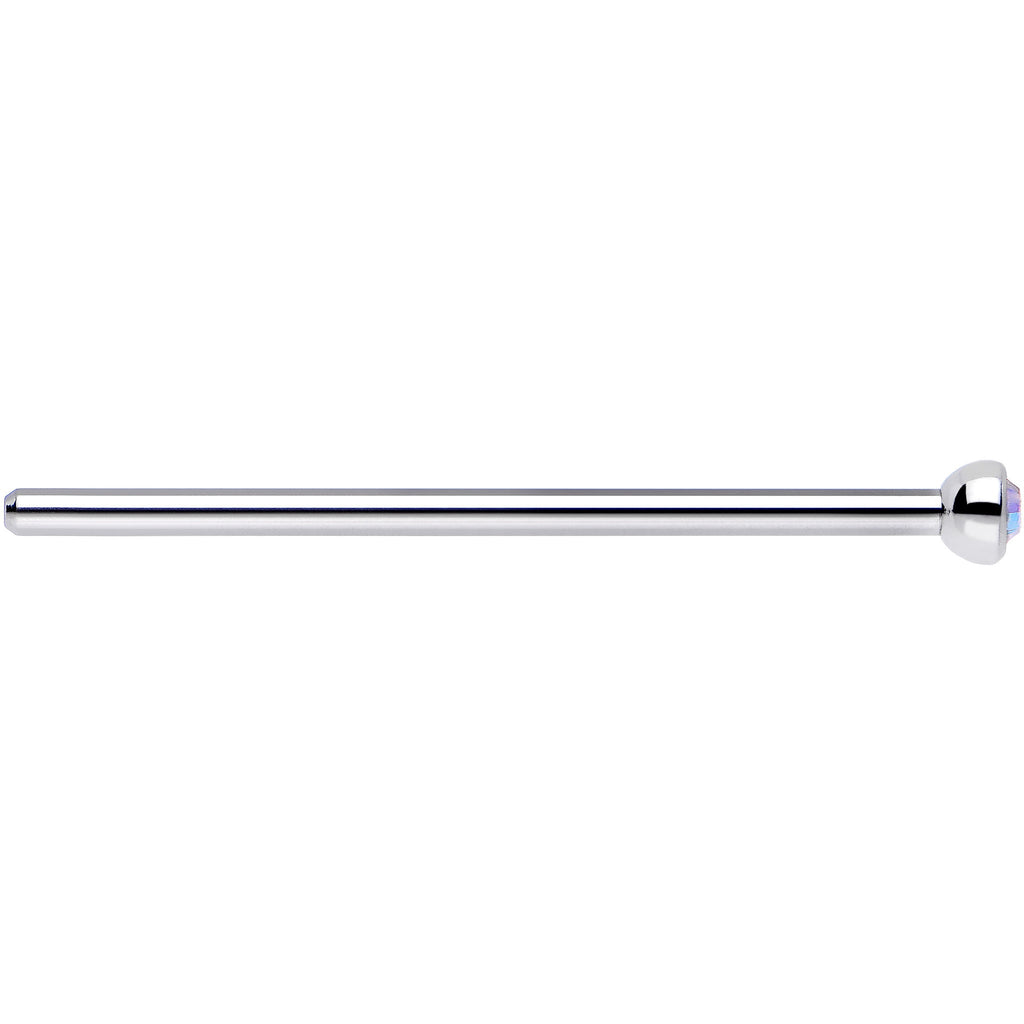18G 3/4 Aurora CZ Steel Straight Fishtail Nose Ring 2mm