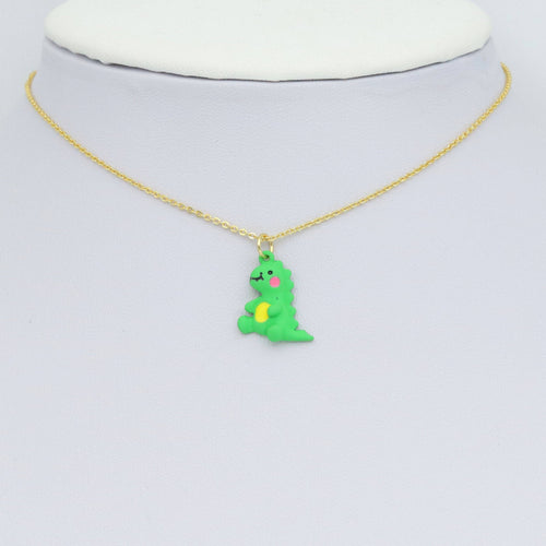 Gold Green Little Dinosaur Charm Pendant, Sku#Y1015