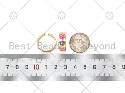 Colorful Enamel Flower On Round Adjustable Ring, Sku#FH175