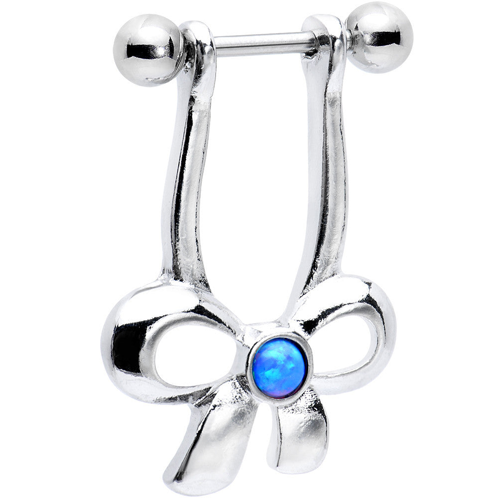 16G Blue Synthetic Opal Stainless Steel Bow Dangle Helix Earring