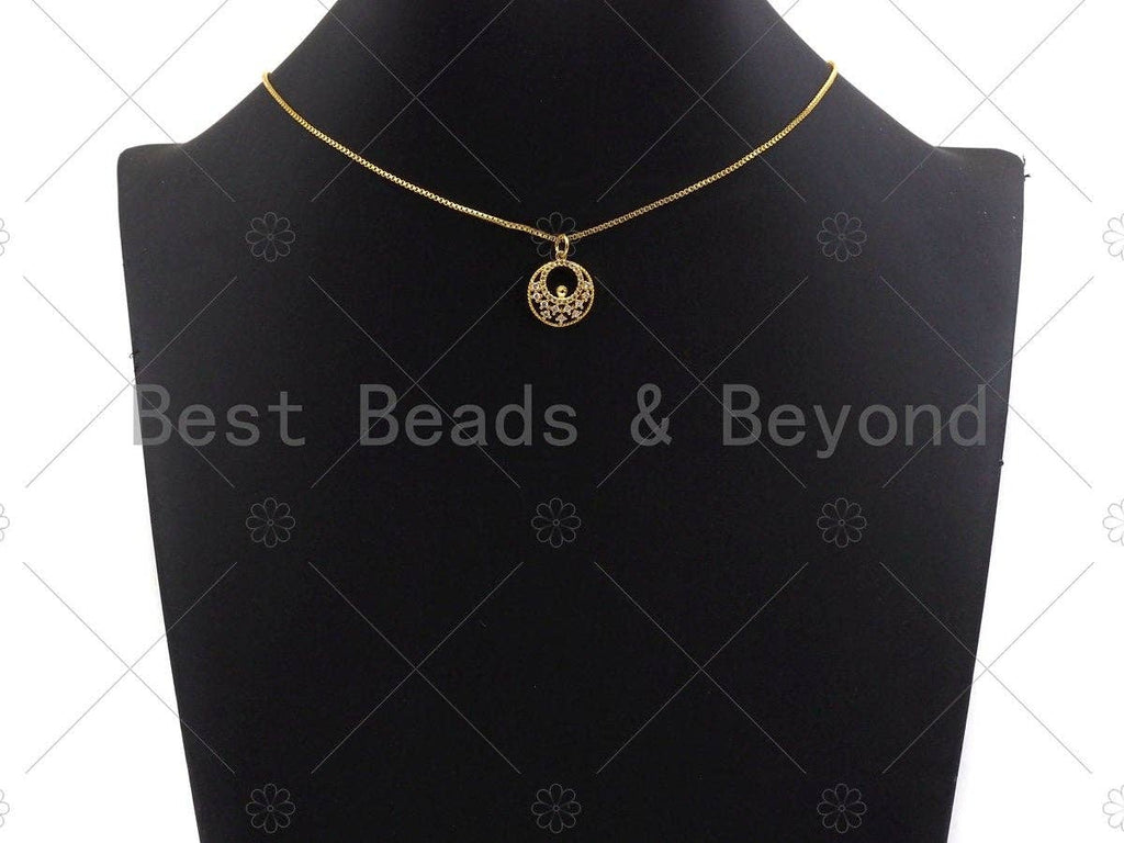 CZ Micro Pave Round Filligree Round GO-GO Pendant/Charm, Hollow Out Cubic Zirconia Pendant, Silver/Gold Tone, 15mm, Sku#Y260