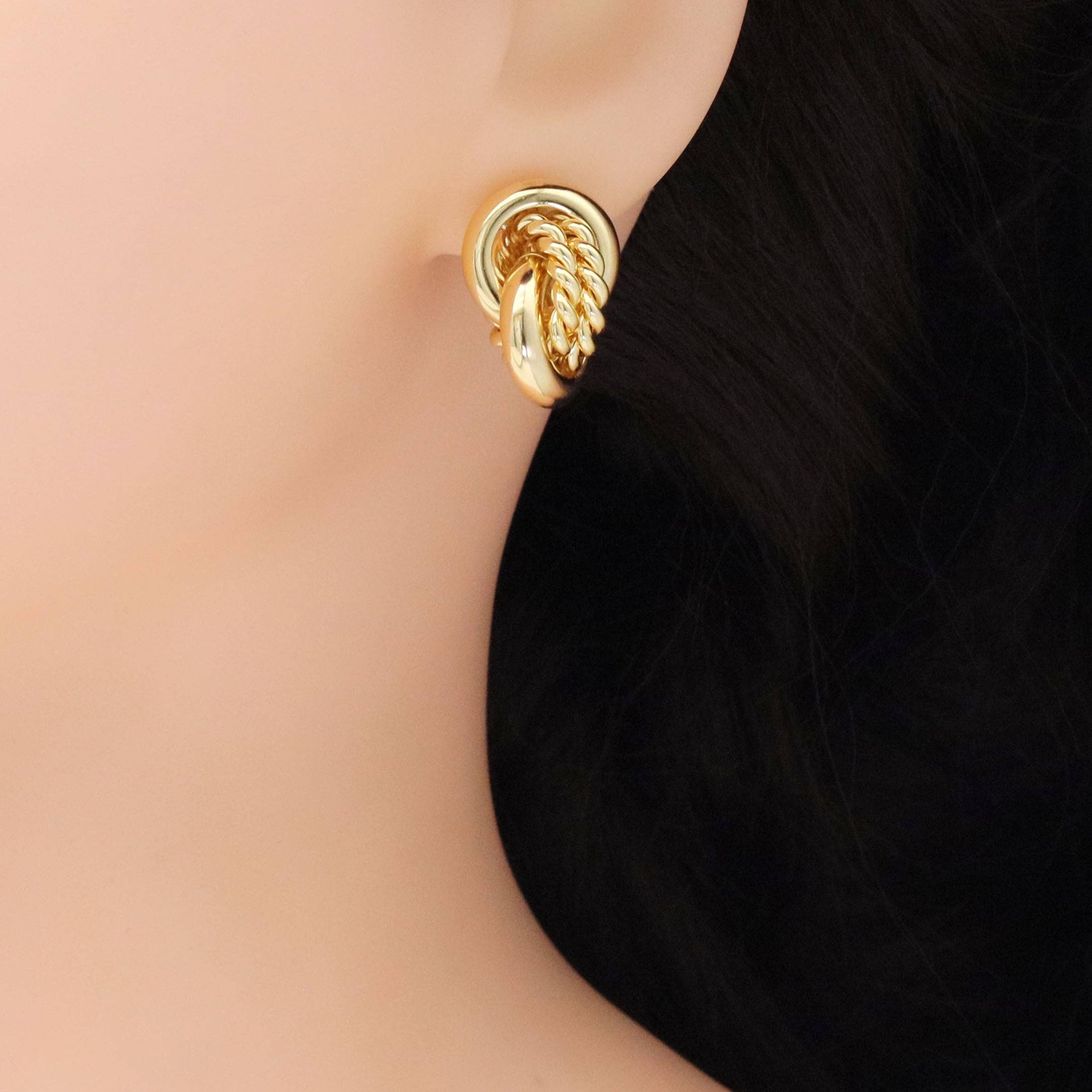 CZ Gold Chunky Twisted Round Ring Stud Earrings, Sku#ZX170