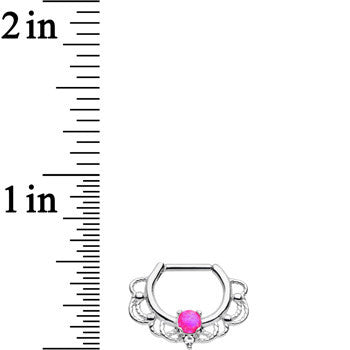 16G Clear Gem Pink Imitation Opal Rope Accent Septum Clicker