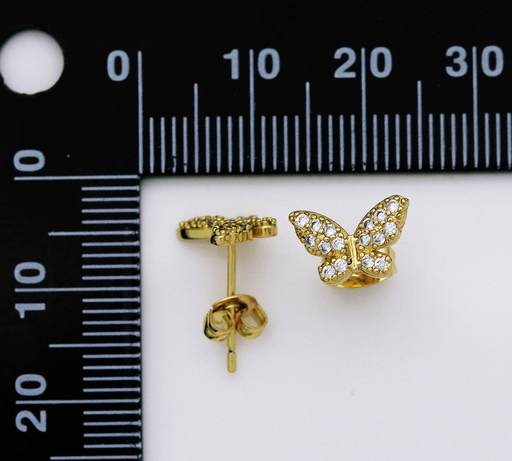 CZ Gold Butterfly Stud Earrings, Sku#Y721