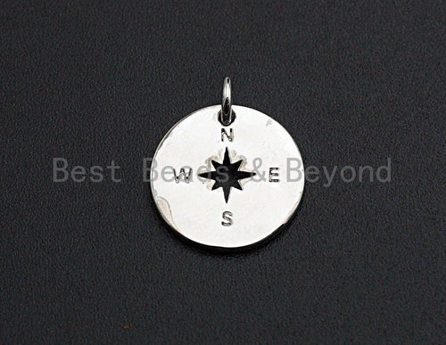 Hollow Out North Star on Disc Pendant/Charm,Flat Sheet Copper  CZ Pendant, Silver/Gold/Black Tone,15x15mm,Sku#Z460