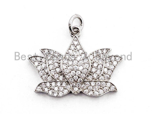 CZ Micro Pave Lotus Pendant for Necklace/Bracelet, Cubic Zirconia Pendant,17x23mm, 1pc, sku#F475