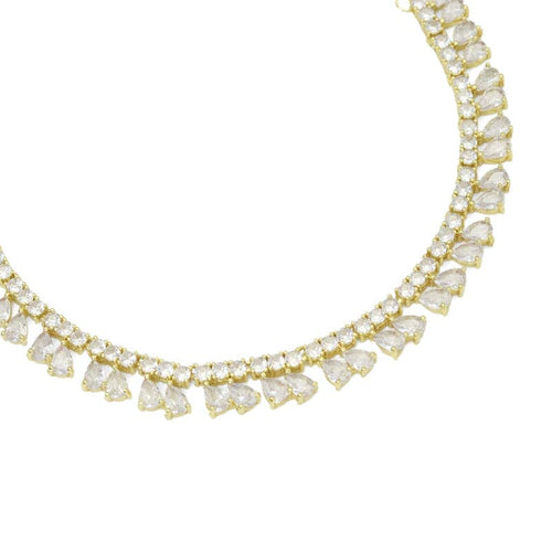 Gold Silver Rolo Chain Teardrop CZ Statement Necklace, Sku#EF586