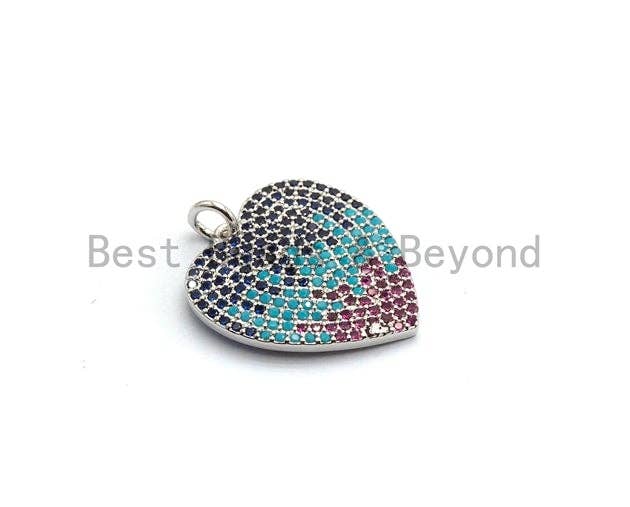CZ Micro Pave Rainbow Multi Color Heart Shape Pendant, Cubic Zirconia Pendant/Charm, Silver/Gold/Rose Gold/Gunmental Plated,19x21mm,Sku#Z258