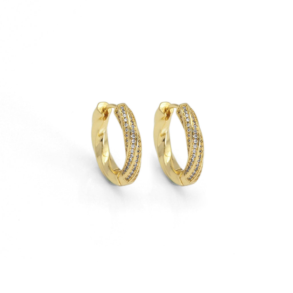 High Quality Gold Twisted CZ Hoop Earrings, Sku#Y850