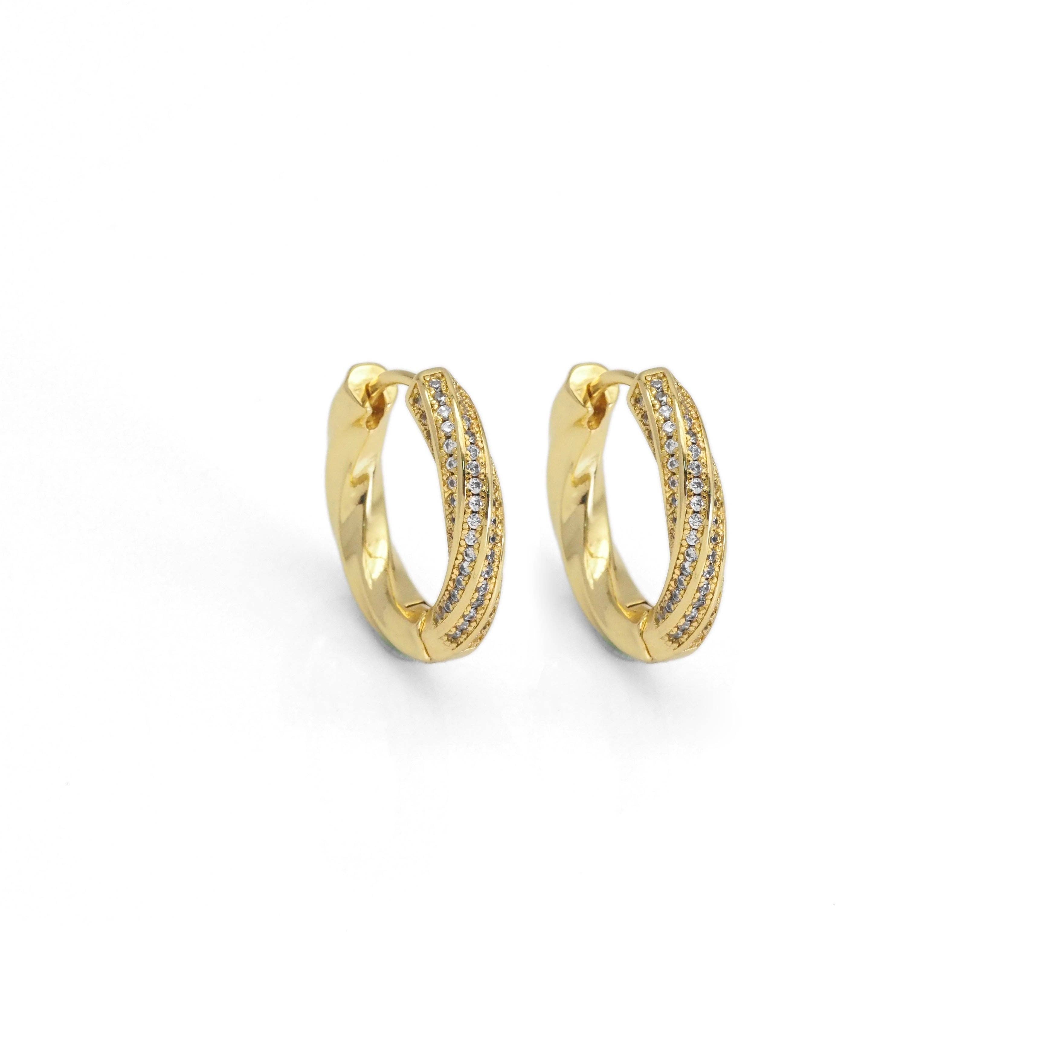 High Quality Gold Twisted CZ Hoop Earrings, Sku#Y850