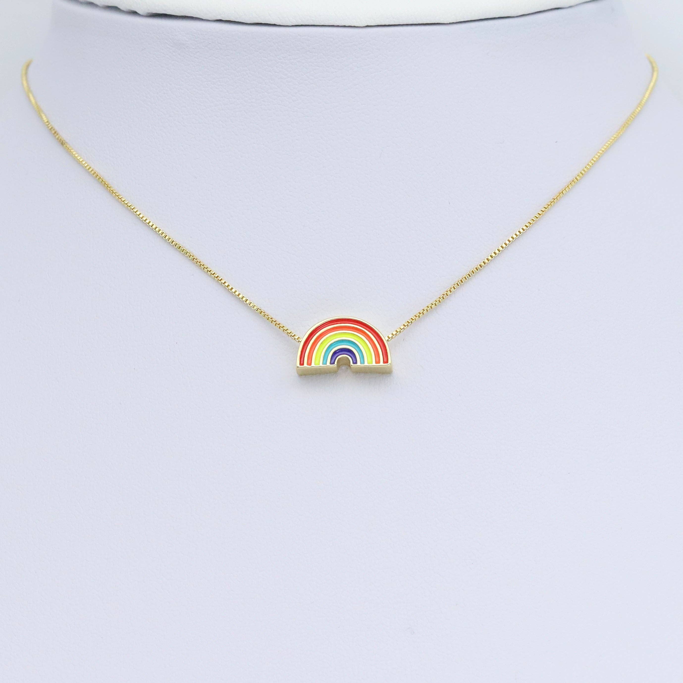 Double Side Colorful Enamel Rainbow Charm Pendant, Sku#Y978