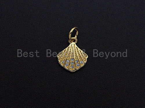 Clear CZ Micro Pave Scallop Shape Pendant Charm, Cubic Zirconia Sea Shell Charm, 10x12mm,sku#Z860