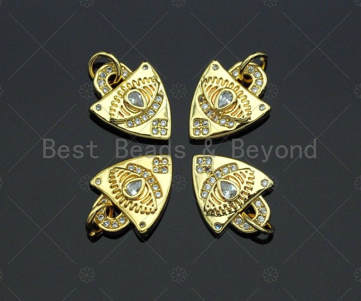 Dainty CZ Micro Pave Evil Eye On Shield Shape Charm/Pendant, Heart Shape Charm, Gold Lock Pendant, Gold plated charm, 13x11mm, Sku#JL11