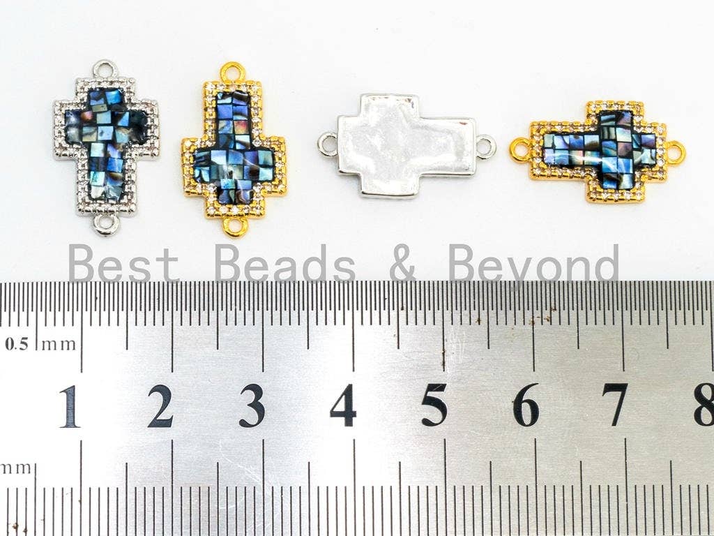 CZ Micro Pave Cross Connector with Abalone Shell, pave finding/Cubic Zirconia CZ space connector, 12x20mm, 1pc, SKU#Z26