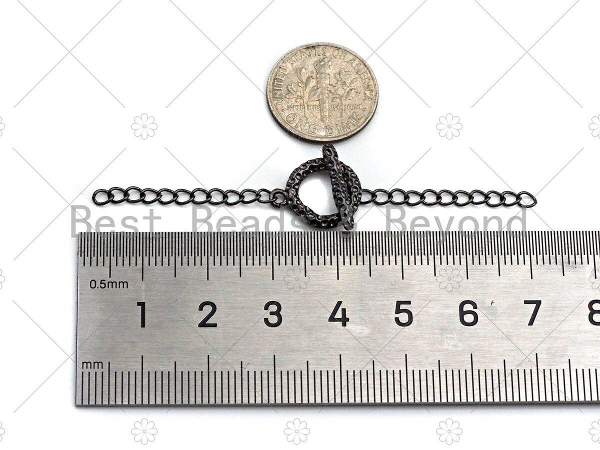 1 Set Textured Fancy Toggle Clasp with extension chain, Gold/Silver/Rose Gold/Gunmetal Toggle Clasp, T-bar closures, 12mm, sku#Y288