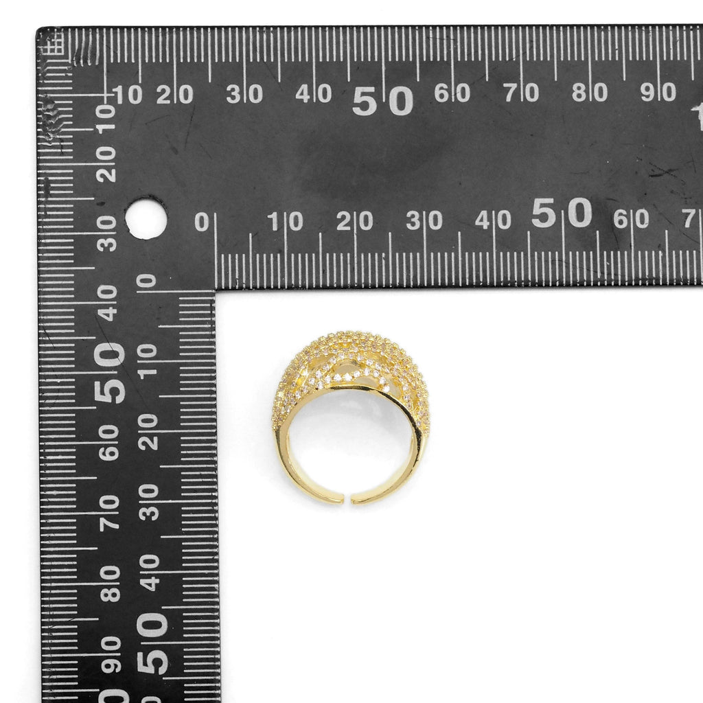 Gold Clear CZ Filigree Dome Statement Adjustable Ring, Sku#LX378