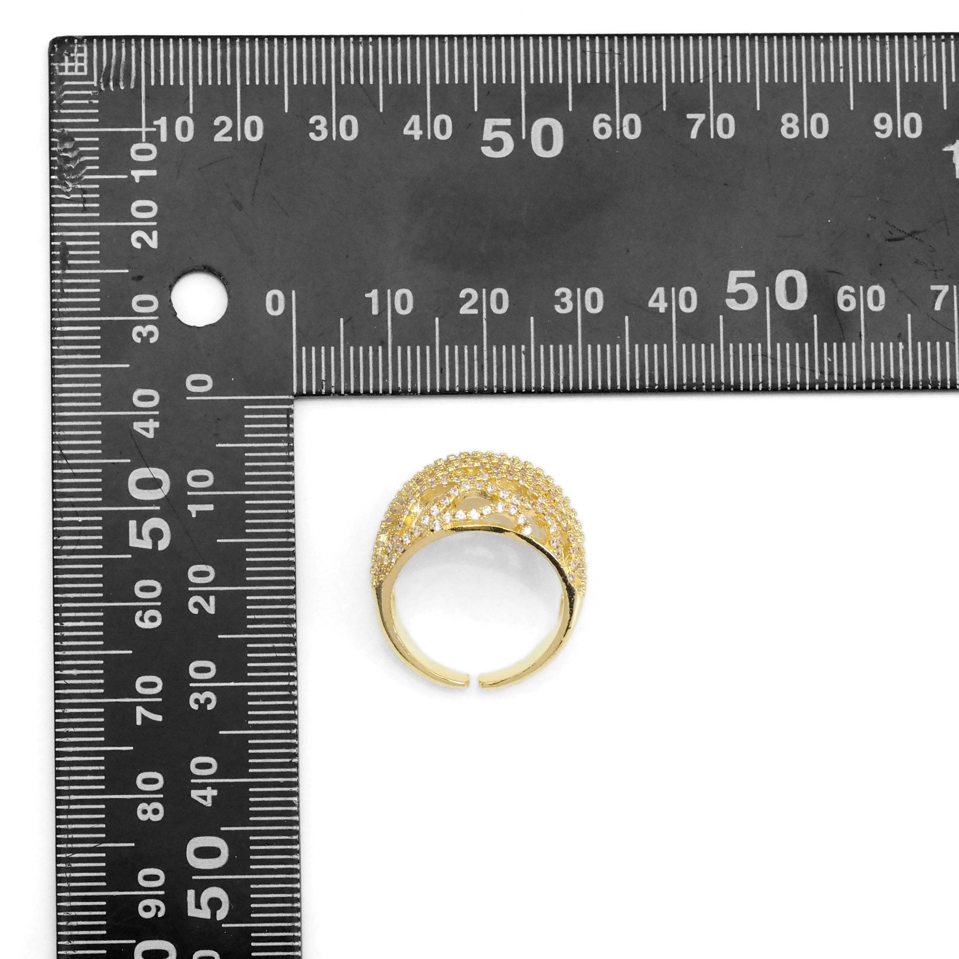Gold Clear CZ Filigree Dome Statement Adjustable Ring, Sku#LX378