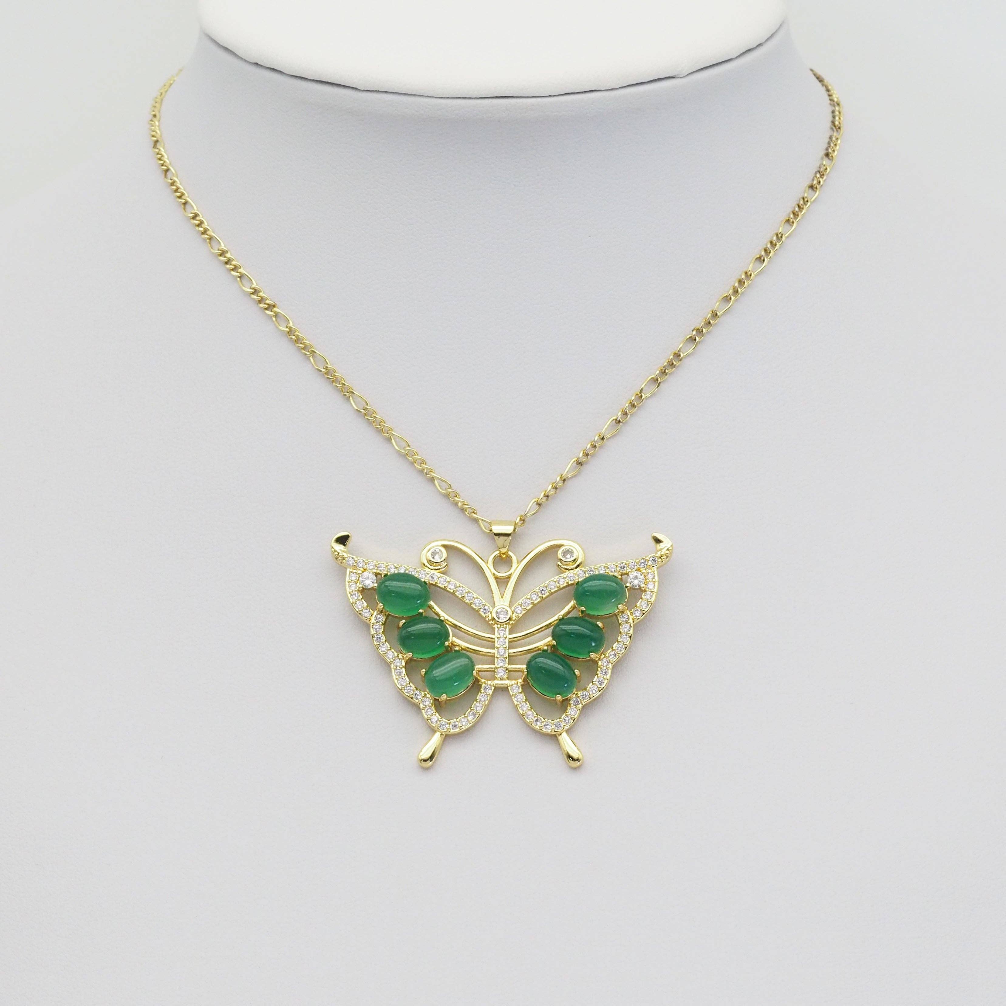 Micro Pave Green Jade Butterfly Pendant, Sku#LX360