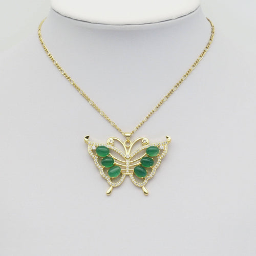 Micro Pave Green Jade Butterfly Pendant, Sku#LX360