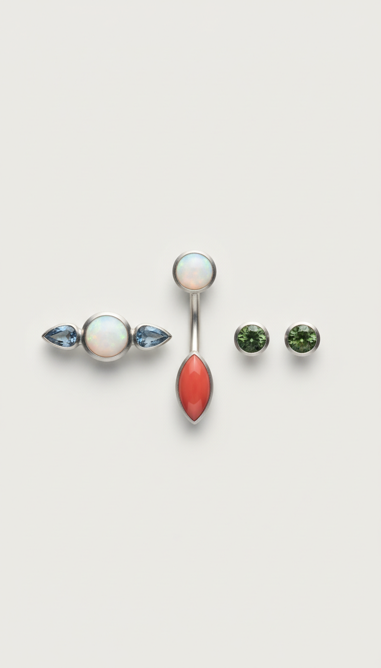 Titanium and Gemstone Body Jewelry Set