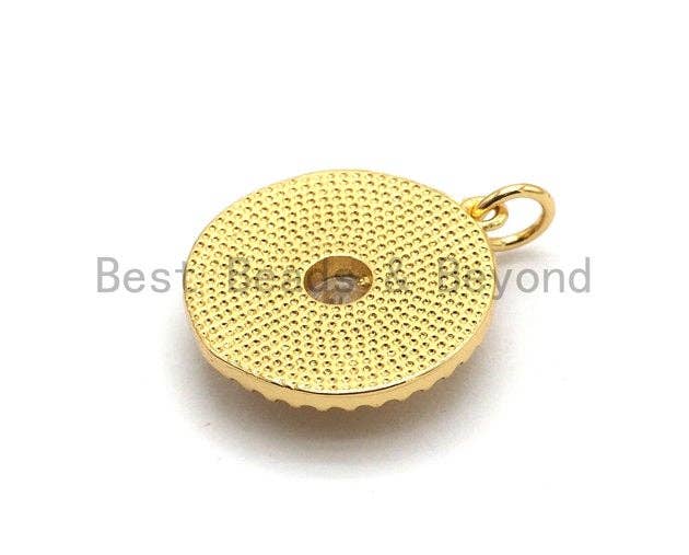 CZ Micro Pave Flower Pendant with Focal Large CZ, Cubic Zirconia Paved Charm, Necklace Bracelet Charm Pendant, 17x19mm,sku#Z257