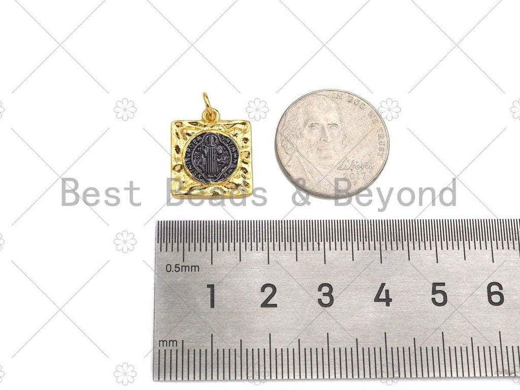Jesus with Cross on the Other Side Square Shape Pendant,Silver with Gold/Gold with Black Charm,Necklace Bracelet Charm,15x17mm,Sku#Z1311