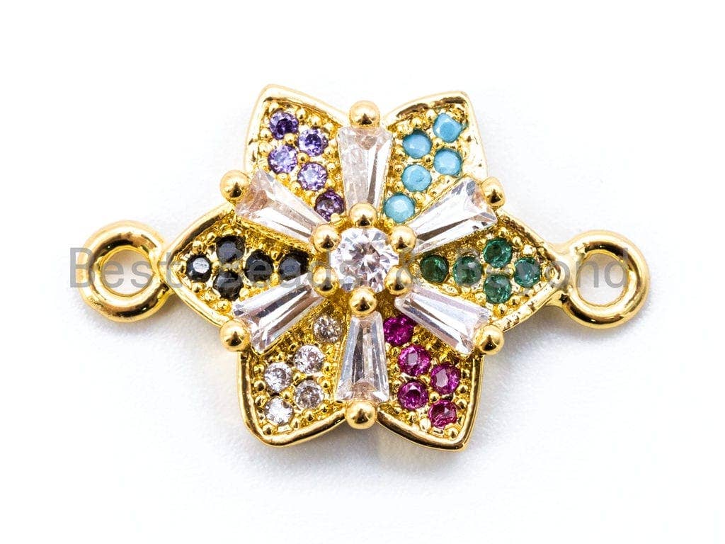 Mixed Color CZ Micro Pave Starfish Flower Charm Connector, Cubic Zirconia Space Connector/Charm, Pave Floral Charm,19x21mm, sku#E215