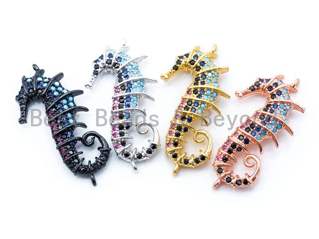 CZ Micro Pave Mixed Color Seahorse Connector, Pave Seahorse Charm, Pave Seahorse Charm, 27X14mm, sku#E160
