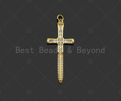 Gold Filled CZ Micro Pave Cross Sword Shape Pendan,18K Gold Filled Cross Charm, Necklace Bracelet Charm Pendant,18x43mm,Sku#Y460